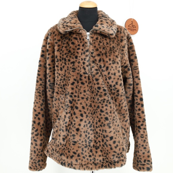 ABERCROMBIE & FITCH Quarter Zip‎ Sherpa Sweatshirt Animal Print Cozy Medium - Picture 4 of 6